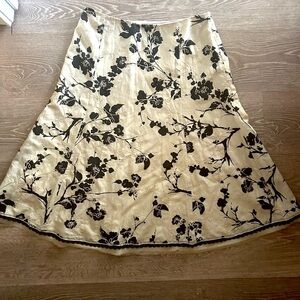 Silk Lace Floral Embroidery Pleated A-Line White House Black Market Midi Skirt